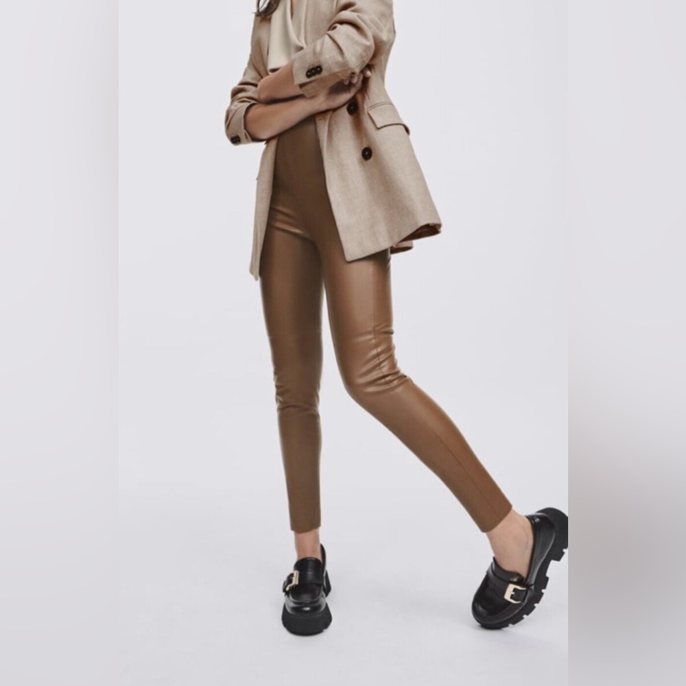 New ZARA Women's High Waisted Faux Leather Skinny Leggings(Leather, US L/EUR L)